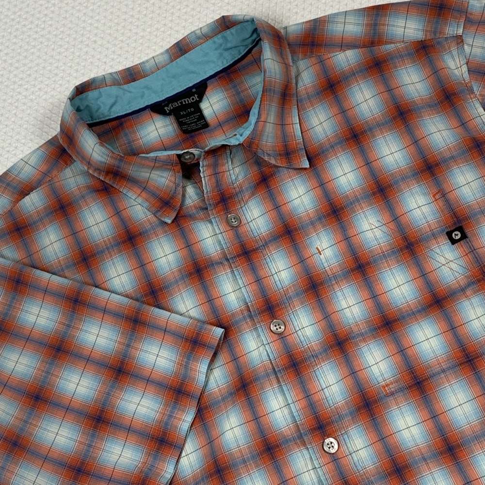 Marmot Mens Plaid XL Shirt Lightweight Short Sleeve Button Up Trail Flawed